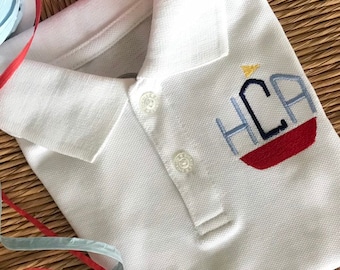 Sailboat Polo shirt monogrammed / personalized / embroidered with Sailboat and initials