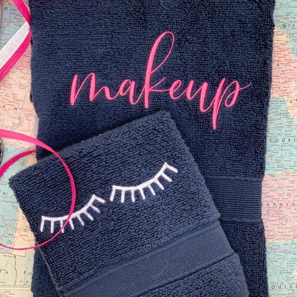 Makeup remover towel and washcloth - Makeup embroidery - Eyelashes Wash Cloth - Hostess Gift - Make Up Remover Towel - Make Up Washcloth