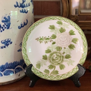 Vintage Kutani Porcelainware 8 inch Bowl - Marked Kutani - Green Floral Kutani Bowl with Gold Metallic