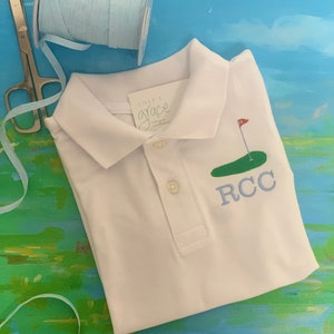 Boys Golf Polo Shirt / preppy golf polo for boys and hooked golf pillow / birthday gift for boys