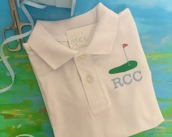 Boys Golf Polo Shirt / preppy golf polo for boys and hooked golf pillow / birthday gift for boys