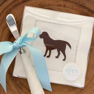 Chocolate Lab napkins set of Four Linen Cocktail Napkins embroidered with a lab dog on each napkin Labrador Retriever napkins wedding gift