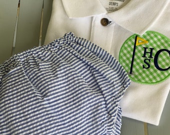 Golf Polo Shirt / golf appliqué with initials / available in child's sizes / Gingham golf patch applique / preppy golf