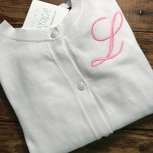Girls sweater Monogrammed Personalized Embroidered Pink sweater, white sweater, navy sweater or blue jacket image 6
