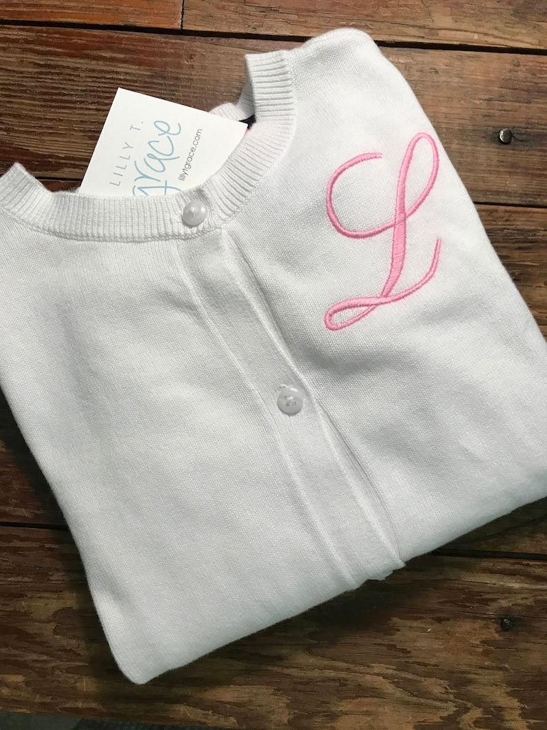 Girls sweater Monogrammed Personalized Embroidered Pink sweater, white sweater, navy sweater or blue jacket image 6