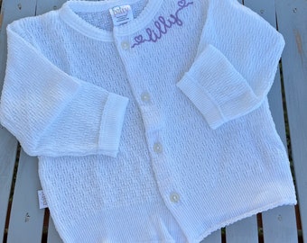 Baby’s Monogrammed - Personalized - Embroidered white sweater - baby sweater