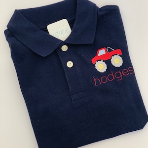 Boys Monster Truck Polo Shirt / back to school polo for boys / personalized polo / truck embroidery