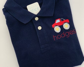 Boys Monster Truck Polo Shirt / back to school polo for boys / personalized polo / truck embroidery