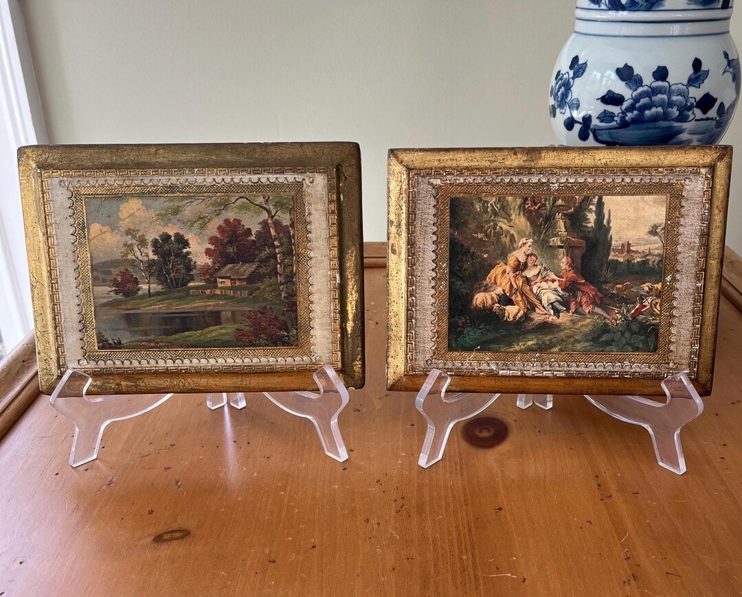 Vintage Florentine Gilt Plaques Set of 2 Prints Made in Italy Small ...