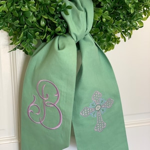 Embroidered Linen Wreath Sash: Baptism, Easter, Baby Dedication
