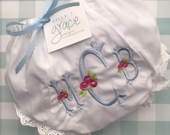 Diaper Cover - Embroidered  Monogrammed /Personalized baby bloomers - diaper covers done in multicolor floral font - baby gift - baby shower