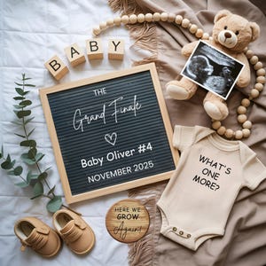 Last Baby Pregnancy Announcement, The Grand Finale Baby Reveal, Editable Boho Digital Template, Social Media Pregnancy Reveal Flat Lay