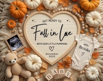 Fall Pregnancy Announcement,Editable Template Pumpkin Baby Announcement Neutral Social Media Baby Reveal,Instagram,Fall in Love,Digital File