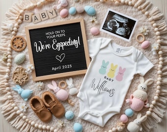 Easter Pregnancy Announcement Digital,Editable Social Media Pregnancy Reveal, Sweet Bunny Spring Baby Announcement,We&#39;re Eggspecting,Easter