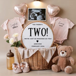 Girl Twins Digital Pregnancy Announcement for Social Media, Twin Girls Gender Reveal, Pink Social Media Reveal, Editable Digital Pregnancy