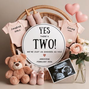 Girl Twins Digital Pregnancy Announcement for Social Media, Twin Girls Gender Reveal, Pink Social Media Reveal, Editable Digital Pregnancy