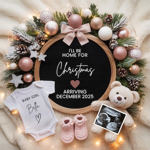 Christmas Girl Gender Reveal, Christmas Digital Pregnancy Announcement, It&#39;s a Girl Gender Reveal, Baby Sister, I&#39;ll be home for Christmas