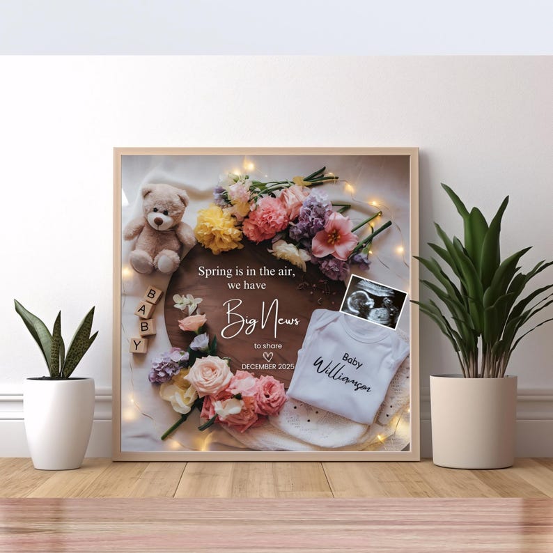 Editable Spring Pregnancy Announcement, Spring Pregnancy Announcement ...