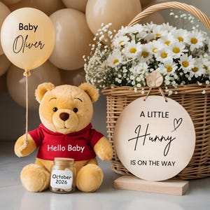 Winnie the Pooh Schwangerschaftsankündigung, Little Hunny Baby Reveal, bearbeitbare digitale Vorlage, geschlechtsneutrale Social-Media-Ankündigung