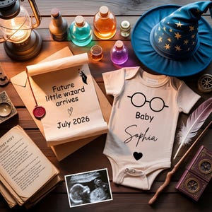 Wizard Baby Announcement, Magical Digital Pregnancy Reveal, Little Wizard on the Way, Editable Gender Neutral Template, Social Media reveal