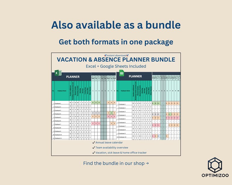 Excel Holiday Planner & Absence Overview – Annual Calendar, Automatic ...