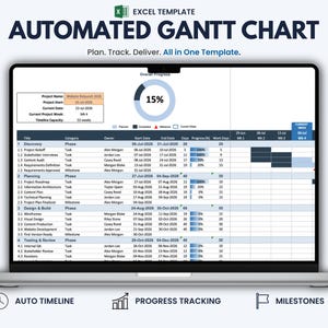 Gantt Chart Excel Template | Automated Project Timeline, Task Tracker & Milestone Planner