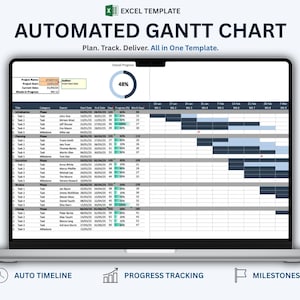 Plantilla de diagrama de Gantt en Excel: cronograma y seguimiento del progreso del proyecto (descarga digital)