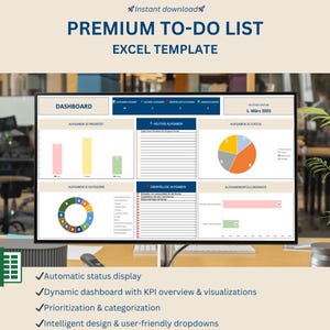 Premium Excel To Do List Template, Digital To Do List, Minimalist Planning for Everyday Life & Office, Productivity Planner, Work Planner