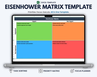Plantilla de Excel de la Matriz de Eisenhower: Matriz de Prioridades y Planificador de Gestión del Tiempo