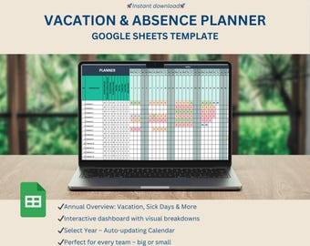 従業員休暇プランナー – Google スプレッドシート テンプレート (デジタル ダウンロード)