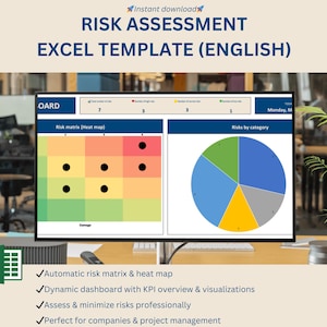 Modèle d'évaluation des risques - Registre des risques Excel avec carte thermique - Outil numérique de gestion des risques pour les projets et les entreprises, outil d'analyse des risques