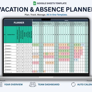 Planilha Google para planejamento de férias e controle de ausências – calendário anual, atualizações automáticas, painel de controle e avaliação.