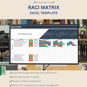 RACI Matrix Excel Template | Role & Responsibility Assignment | Project Management Dashboard | Responsibility Matrix