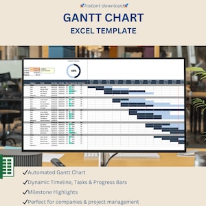 Gantt Chart Excel Template – Project Timeline & Progress Tracker (Digital Download)