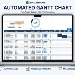 Gantt Chart Excel Template | Automated Project Timeline, Task Tracker & Milestone Planner