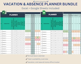 従業員の休暇・欠勤プランナーバンドル（ExcelおよびGoogleスプレッドシート対応）年次休暇トラッカー