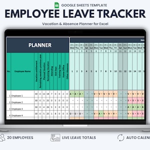 Employee Leave Tracker for Google Sheets | Vacation & Absence Planner with Dashboard, Up to 20 Employees