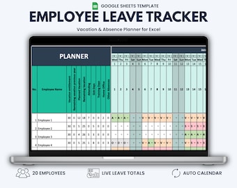 Employee Leave Tracker for Google Sheets | Vacation & Absence Planner with Dashboard, Up to 20 Employees
