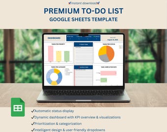 GoogleスプレッドシートのToDoリストテンプレート｜ダッシュボード付きタスクマネージャー｜生産性プランナー｜ステータス＆優先順位トラッカー