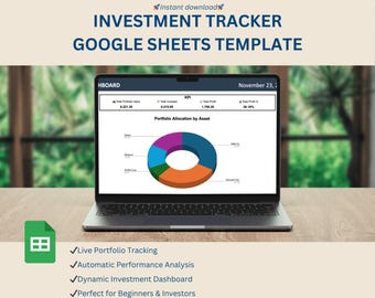 投資トラッカー Google スプレッドシート テンプレート | ポートフォリオ ダッシュボード | ライブ パフォーマンス トラッキング | 個人財務スプレッドシート