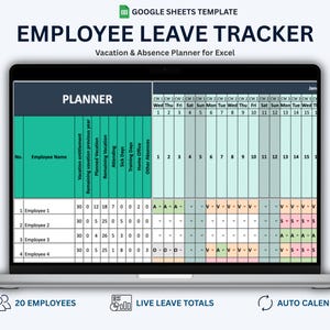Employee Leave Tracker for Google Sheets | Vacation & Absence Planner with Dashboard, Up to 20 Employees