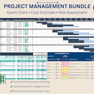 Excel Project Management Core Bundle – Gantt Chart, Cost Estimation & Risk Assessment Templates