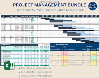 Excelプロジェクト管理バンドル ガントチャート コスト見積もり リスク評価