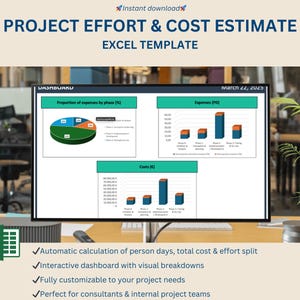 Plantilla de Excel para la estimación de costes de proyectos: planificador de presupuestos para autónomos y clientes.