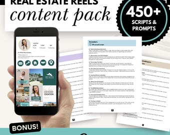 Guiones para videos inmobiliarios para agentes / Más de 450 indicaciones de video, plantillas de Canva, subtítulos y consejos para redes sociales / Descarga en PDF