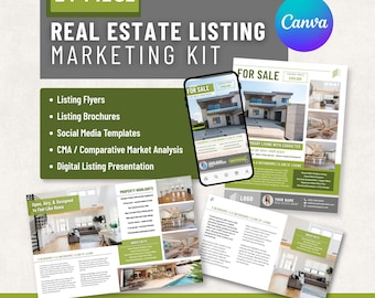 Real Estate Marketing Kit Canva Templates, Realtor Flyer Brochure Bundle