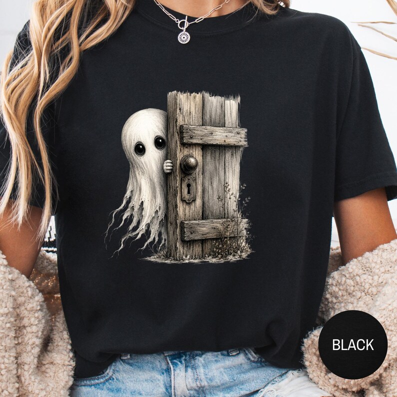 Haunted House Ghost Comfort Colors T-Shirt, Vintage Spooky Fall Graphic Tee, Earth Tone Halloween Shirt for Women & Men, Cute Ghost T-Shirt image 4