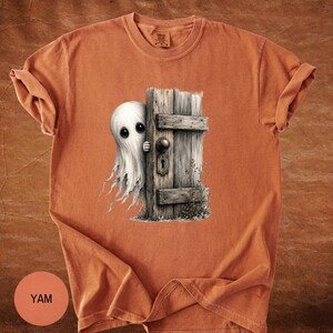 Haunted House Ghost Comfort Colors T-Shirt, Vintage Spooky Fall Graphic Tee, Earth Tone Halloween Shirt for Women & Men, Cute Ghost T-Shirt image 7