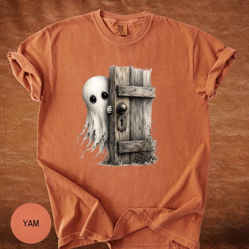 Haunted House Ghost Comfort Colors T-Shirt, Vintage Spooky Fall Graphic Tee, Earth Tone Halloween Shirt for Women & Men, Cute Ghost T-Shirt image 7