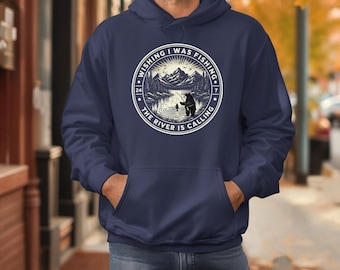 Wishing I Was Fishing Hoodie, Vintage River Fishing Sweatshirt